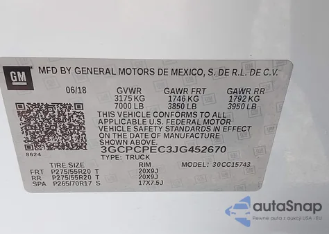 2018 Chevrolet Silverado 1500 Custom из США, поврежденный, VIN 3GCPCPEC3JG452670